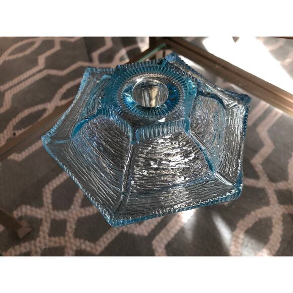 Vintage Turquoise Blue Depression Glass Decorative Candle Holder - Picture 4 of 10